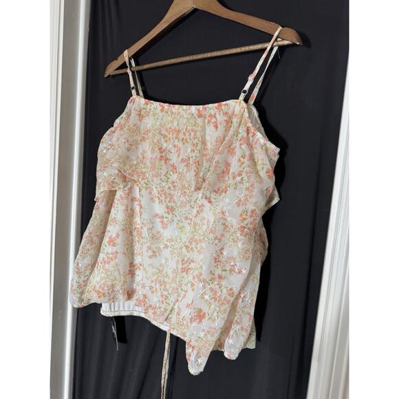 BY & BY Plus Size 2X Green Floral Tie Hem Embroidered Cold Shoulder NWT - Picture 3 of 7